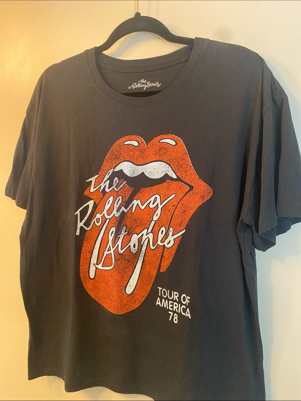 the Rolling Stones Black Tee with Red Tongue Graphic
